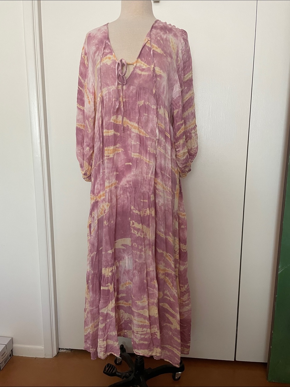 Young Fabulous & Broke Mauve Tie-Dye Maxi Dress with Yellow Highlights